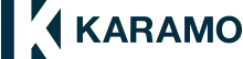 A blue square split by a thick K in negative space, next to the word "Karamo" in a sans serif