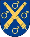 The Mars symbol, representing iron mining, in the municipal coat of arms  of Karlskoga in Sweden