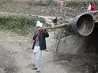 Brass trumpet Annapurna karnal with wide bell in Central Nepal.