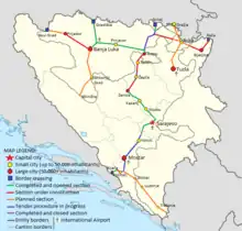 Map of motorways in Bosnia and Herzegovina (Updated: 1/1/2023)