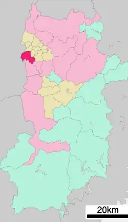 Location of Kashiba in Nara Prefecture