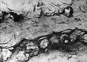 The decomposing remains of Katyn victims, found in a mass grave.