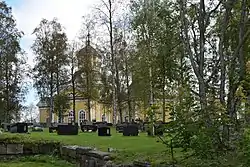 The Church in Kaustinen on the sloping churchhill.