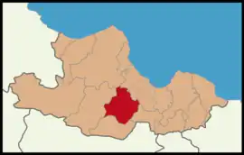 Map showing Kavak District in Samsun Province