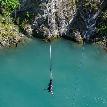 Bungee jumping from the old Kawarau Gorge Suspension Bridge