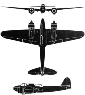 3-view silhouette of the Kawasaki Ki-45