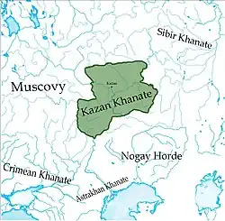 The Khanate of Kazan (green), c. 1500.