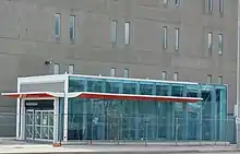 Photo of glass panelled subway station entrance