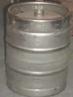 A typical keg (half-barrel) with a single opening in the center of the top end