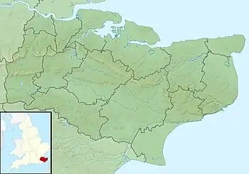 A map of Kent with a mark indicating the location of Bewl Water