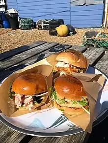 Crab rolls by the sea in Kent, England