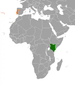 Map indicating locations of Kenya and Portugal