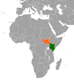 Map indicating locations of Kenya and South Sudan