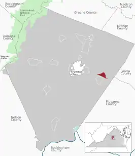 Location of the Keswick CDP within the Albemarle county