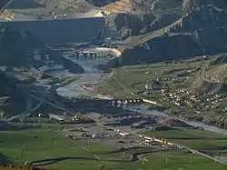 Khoda Afarin Bridges in the background of Khoda Afarin dam