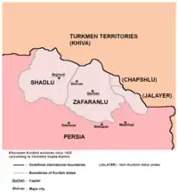 Image 6Kurdish autonomous states in Khurasani Kurdish exclave circa 1835. (from History of the Kurds)