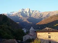 Saint Mesrop Mashtots Church in the background of Khustup Mountain