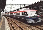 KiHa 183-1000 Holland Village Express service coupled with 485 series train at Kokura, 1990