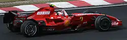 Kimi Räikkönen driving the Ferrari F2007 winning the 2007 Brazilian Grand Prix and the World Drivers' Championship for the first time. The car itself at the start of the year had Marlboro sponsorship but dropped it by the European season