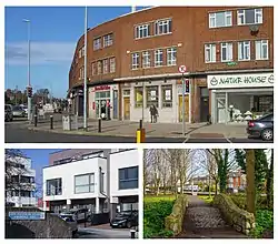 Clockwise from top: businesses in Kimmage's D6W area; a bridge in Poddle Park; a Ravensdale Drive sign in Kimmage's  D12 area