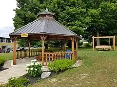 Kiosk set up in front of the presbytery, near the town hall.