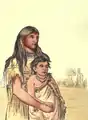 Wun-pan-to-mee (the white weasel) and Tunk-aht-oh-ye (the thunderer), Kiowa brother and sister rescued by the expedition.  Shortly after this sketch was taken, the boy was killed in a stock yard accident.