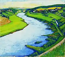 Image 3Nico Klopp: Loop in the Moselle at Greiveldange with Stadtbredimus (1930) (from Culture of Luxembourg)