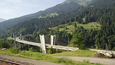 From train east of the north abutment looking south: pylons P2 and P1 (center)