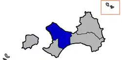 Jinning Township (blue) in Kinmen County (grey)