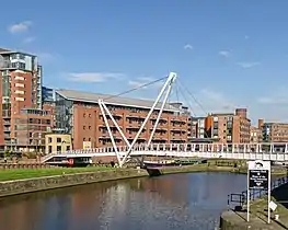 Knights Way Bridge at Leeds Dock over The River Aire, linking Leeds Dock with the East Bank, designed by Buro Happold