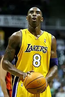 Image 12Kobe Bryant, Los Angeles Lakers shooting guard, stands ready to shoot a free throw during a pre-season game against the Golden State Warriors in October 2005