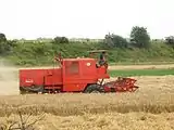 A Polish Bizon combine harvesting wheat