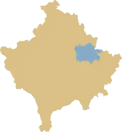 Map of Kosovo with Pristina highlighted