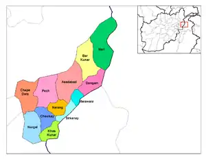 Chapa Dara district (in red) within the province of Kunar.