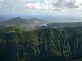 View of Koʻolau Range with Koko Crater and Maunalua (Hawaii Kai) visible.