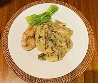 Kopytka in creamy mushroom sauce