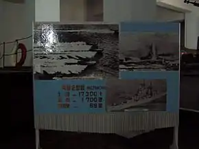 North Korean propaganda poster proclaiming the sinking of Baltimore.