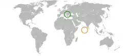 Map indicating locations of Kosovo and Maldives