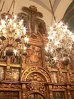 Crucifix on top of the iconostasis of Russian Orthodox Church of the Twelve Apostles in Moscow