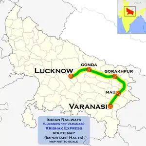 Krishak Express (Lucknow - Varanasi) route map