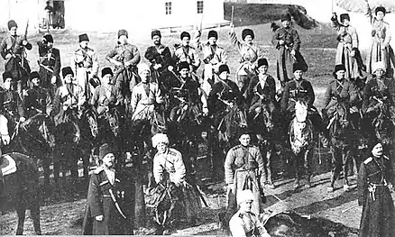 Kuban Cossacks in the Russian Civil War, showing the variety of cherkesskas and beshmets worn