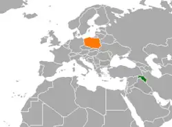 Map indicating locations of Kurdistan Region and Poland