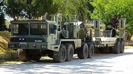 Kynos Aljaba 8x8 tank transporter tractor with wide-footprint tyres