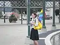 Lynn Strachan, Barrie City Councillor (2003-2014), at the pride flag raising in 2010