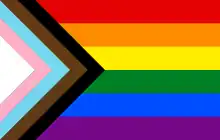 Progress Pride flag denoting queer and transgender people, and LGBT+ black and brown people of color (2018)