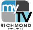 A rounded rectangle divided into blue and gray parts with the word "my" in white and a black "TV" in the lower right. Underneath on two lines are the word "Richmond" and "W R L H-TV".