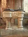 The twin-fonts of Saint-Léon Church of La Baussaine, France.