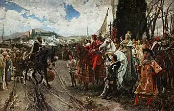 The Surrender of Granada (1882), showing Muhammad XII confronting Ferdinand and Isabella