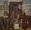 The consecration of pagan temples and the first mass in Mexico-Tenochtitlan by José Vivar y Valderrama, ca. 1752. Oil on canvas.