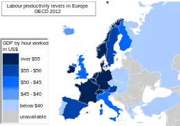 Image 10The labour productivity level of Luxembourg is one of the highest in Europe. OECD, 2012. (from Economy of Luxembourg)